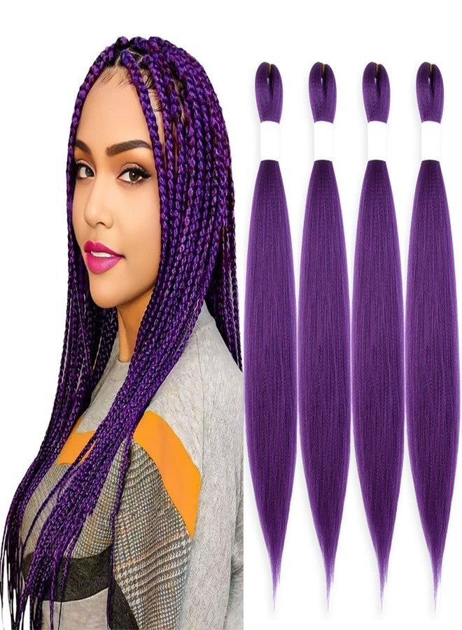 KAVSORAPI Purple Braiding Hair 20 Inch Pre Stretched Hair Long Straight Crochet Braids Yaki Texture Synthetic Fiber 4 Packs (Dark Purple) - Image 1